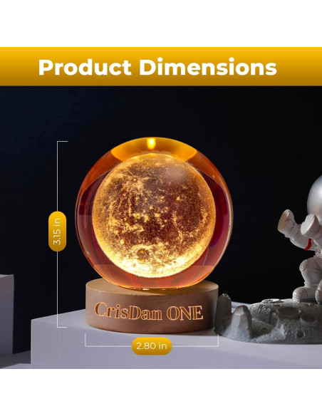 Lámpara de Luna 3D CRISDAN Esfera de Cristal Base de Madera