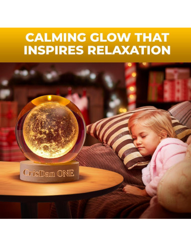 Lámpara de Luna 3D CRISDAN Esfera de Cristal Base de Madera