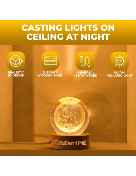 Lámpara de Luna 3D CRISDAN Esfera de Cristal Base de Madera