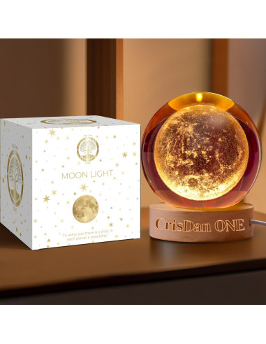 Lámpara de Luna 3D CRISDAN Esfera de Cristal Base de Madera