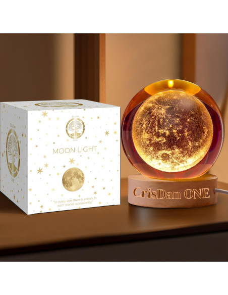 Lámpara de Luna 3D CRISDAN Esfera de Cristal Base de Madera