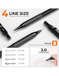 Juego de Lápices Mecánicos Metálicos Four Candies 5PCS 0.5-2.0mm 2
