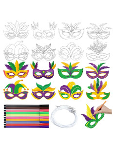 Lenwen 16 Pcs Máscaras DIY Carnaval para Colorear con Marcadores