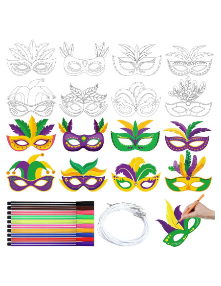 Lenwen 16 Pcs Máscaras DIY Carnaval para Colorear con Marcadores