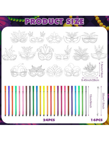 Lenwen 16 Pcs Máscaras DIY Carnaval para Colorear con Marcadores