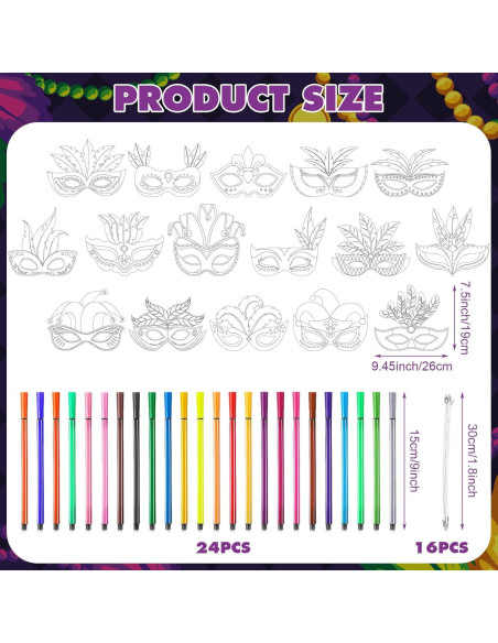 Lenwen 16 Pcs Máscaras DIY Carnaval para Colorear con Marcadores