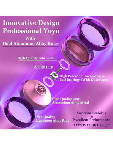 Yoyo Profesional YOYOSTUDIO Rosa con Anillos de Aluminio