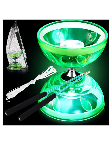 Juego de Diabolo Chino LED Simgoing Verde con Varitas y Cuerda