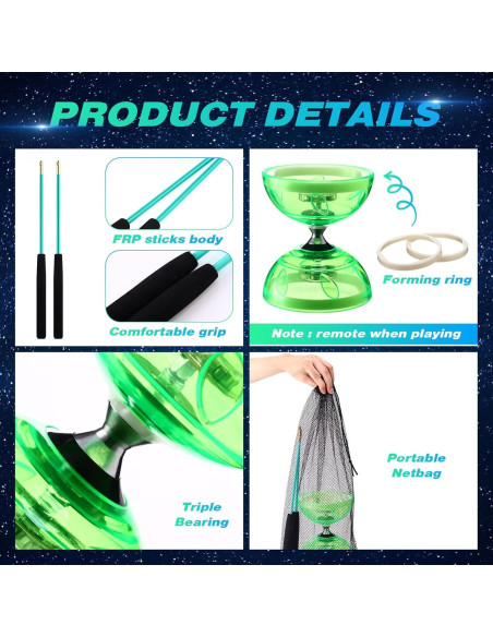 Juego de Diabolo Chino LED Simgoing Verde con Varitas y Cuerda