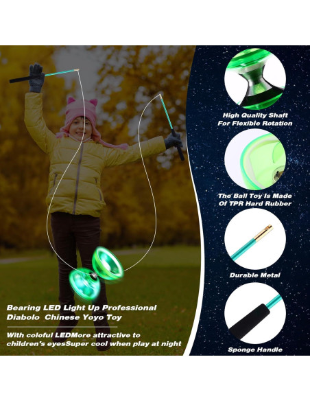Juego de Diabolo Chino LED Simgoing Verde con Varitas y Cuerda