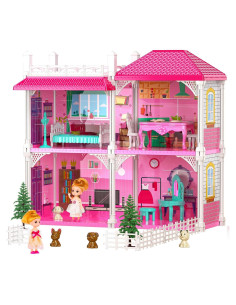 Casa de Muñecas TEMI 4 Habitaciones Jardín para Niñas