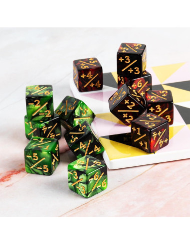 Juego de 24 Dados Contadores LAMJAM MTG Rubí y Esmeralda