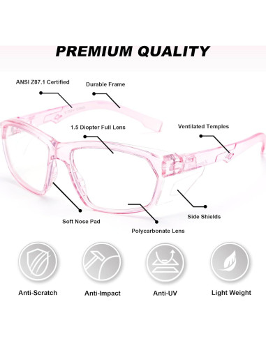 Gafas de Seguridad ProtectX Classic Rosa 1.5 Antivaho y Antirayones