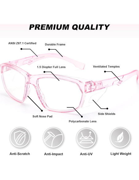 Gafas de Seguridad ProtectX Classic Rosa 1.5 Antivaho y Antirayones