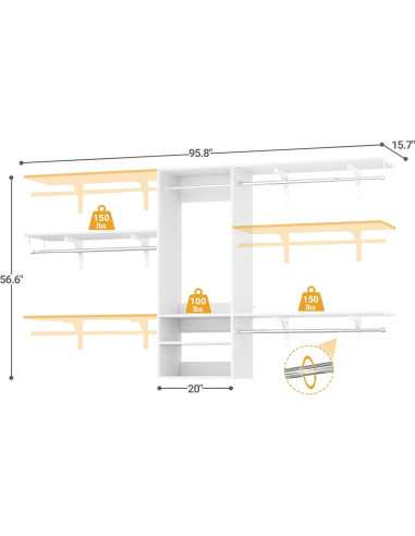 Sistema Organizador de Closet iSunirm 131.5x146.8cm Blanco