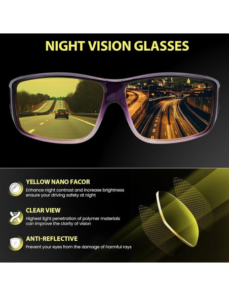 Gafas de Visión Nocturna TJUTR Polarizadas Amarillas Unisex Gafas de Visión Nocturna TJUTR Polarizadas Amarillas Unisex