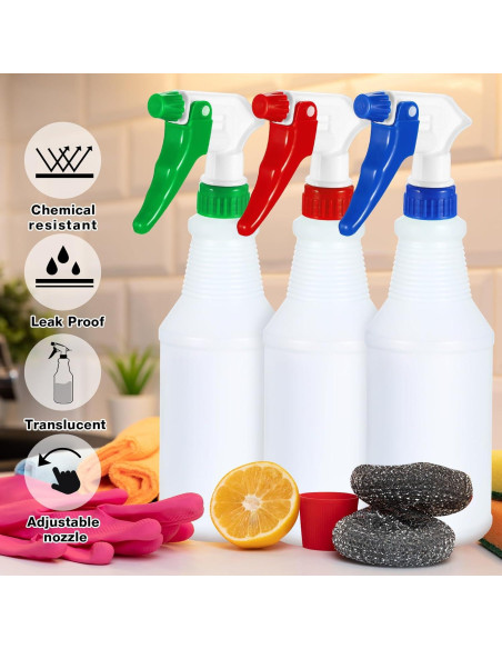 Yinder 18 Botellas Spray Vacías 480 ml Ajustables a Prueba de Fugas