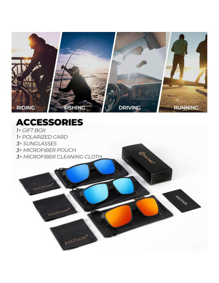Gafas de Sol KALIYADI Polarizadas UV400 3 Paquete Clásicas