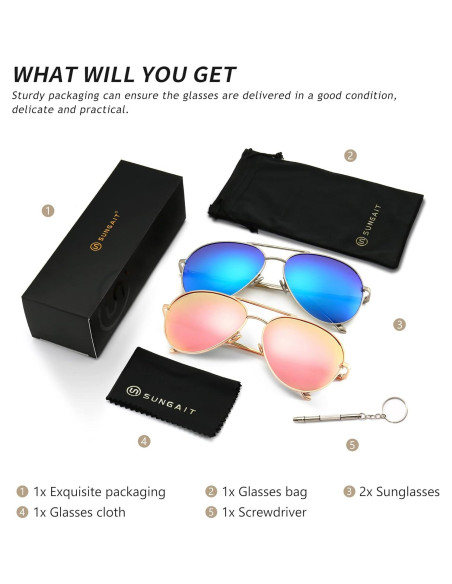 Gafas de sol aviador SUNGAIT - 2 pares polarizados espejados