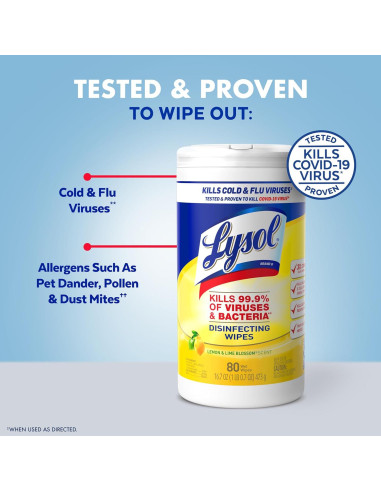 Toallitas Desinfectantes Lysol 80 Unidades Multiusos 3pk