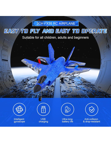 Avión RC Beffkkip HW39 2CH Control Remoto Azul