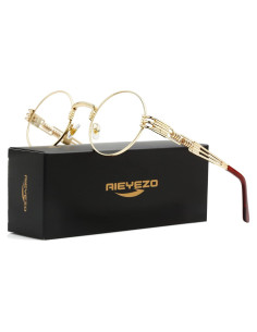Gafas de sol redondas AIEYEZO steampunk UV 100% oro