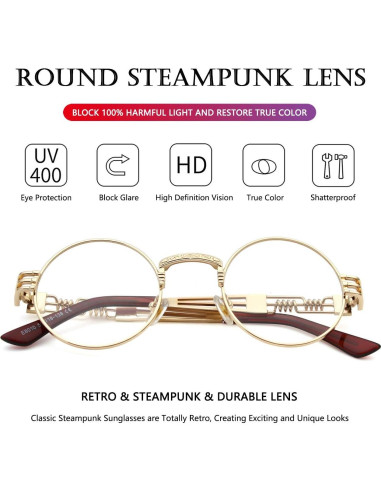 Gafas de sol redondas AIEYEZO steampunk UV 100% oro