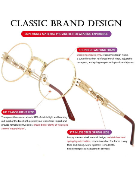 Gafas de sol redondas AIEYEZO steampunk UV 100% oro