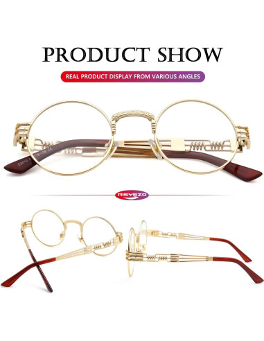 Gafas de sol redondas AIEYEZO steampunk UV 100% oro