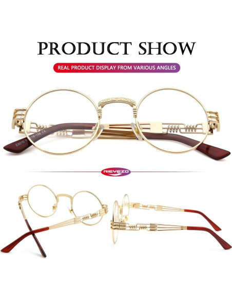Gafas de sol redondas AIEYEZO steampunk UV 100% oro