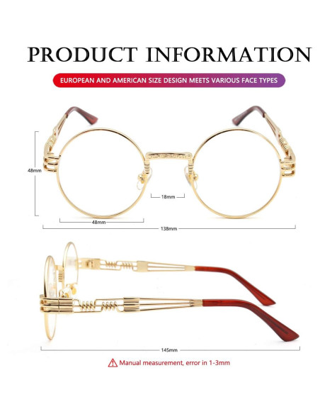 Gafas de sol redondas AIEYEZO steampunk UV 100% oro