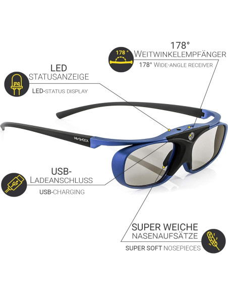 Gafas 3D Activas Hi-Shock Deep Heaven - Compatibles HD