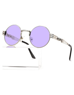 Gafas de sol redondas AIEYEZO steampunk UV 100% plata/púrpura