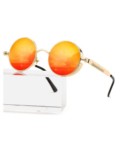 Gafas de sol redondas AIEYEZO steampunk doradas 48mm UV