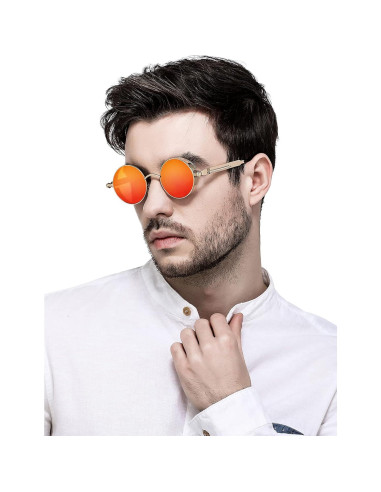 Gafas de sol redondas AIEYEZO steampunk doradas 48mm UV