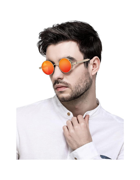 Gafas de sol redondas AIEYEZO steampunk doradas 48mm UV