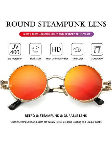 Gafas de sol redondas AIEYEZO steampunk doradas 48mm UV