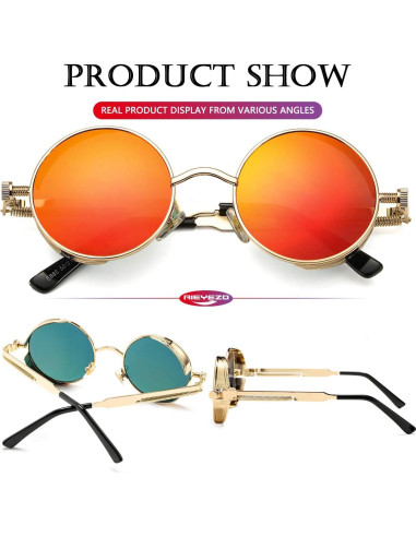 Gafas de sol redondas AIEYEZO steampunk doradas 48mm UV