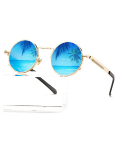 Gafas de sol redondas AIEYEZO oro espejo azul hielo