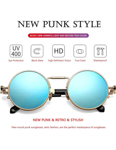 Gafas de sol redondas AIEYEZO oro espejo azul hielo