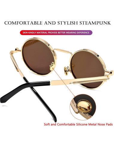 Gafas de sol redondas AIEYEZO oro espejo azul hielo