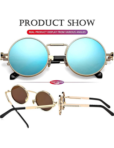 Gafas de sol redondas AIEYEZO oro espejo azul hielo