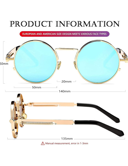 Gafas de sol redondas AIEYEZO oro espejo azul hielo