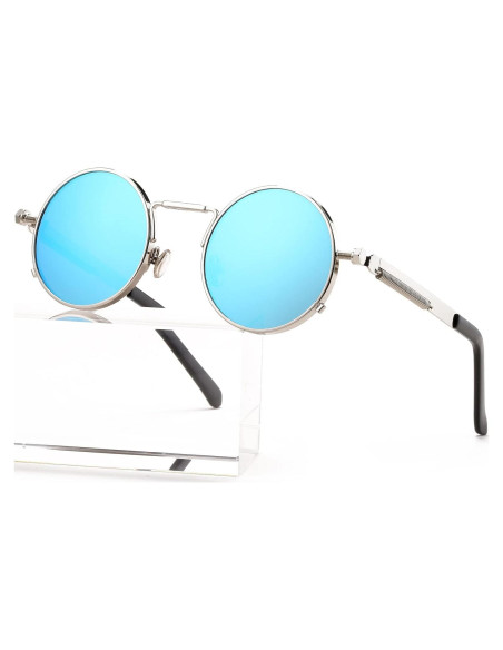 Gafas de sol redondas AIEYEZO plata espejo azul 50mm UV