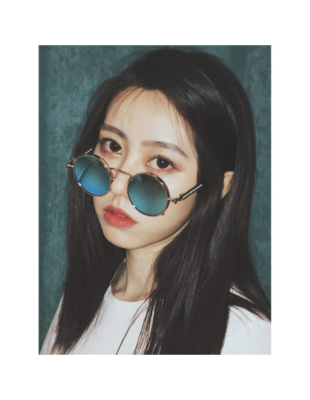 Gafas de sol redondas AIEYEZO plata espejo azul 50mm UV