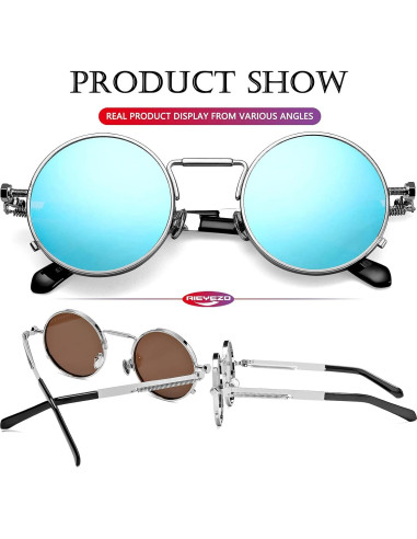 Gafas de sol redondas AIEYEZO plata espejo azul 50mm UV