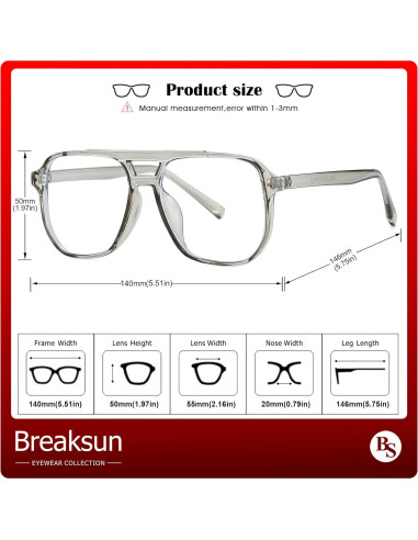 Gafas de sol cuadradas Breaksun B68 con bloqueo luz azul