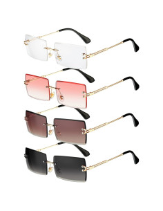 Gafas de Sol Rectangulares Sin Montura 4 Pares Vintage