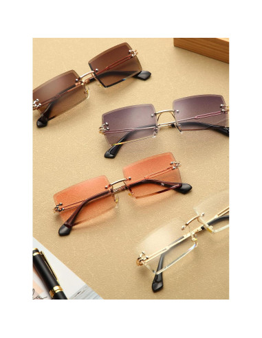 Gafas de Sol Rectangulares Sin Montura 4 Pares Vintage