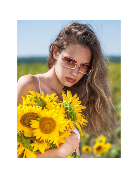 Gafas de Sol Rectangulares Sin Montura 4 Pares Vintage